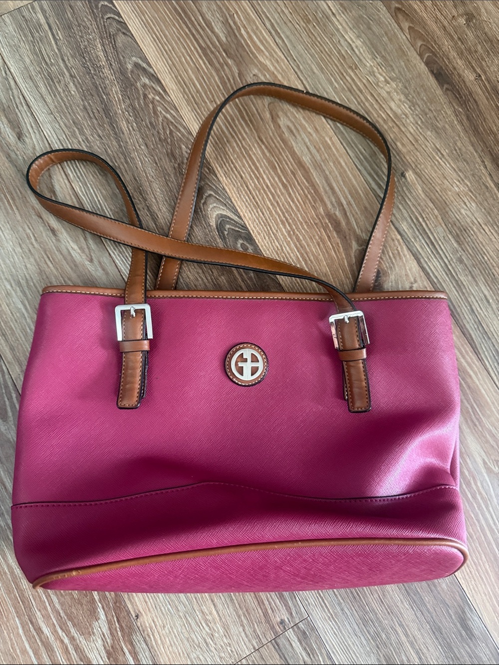 Giani Bernini Fuchsia Tote with Brown Trim